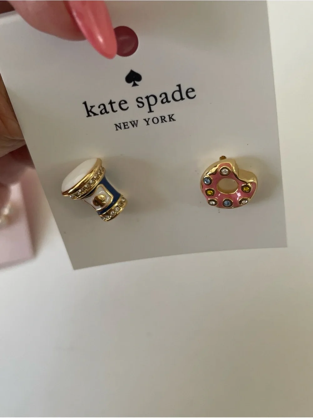 kate spade Gold Pink Donut & Coffee Cup Stud Earrings